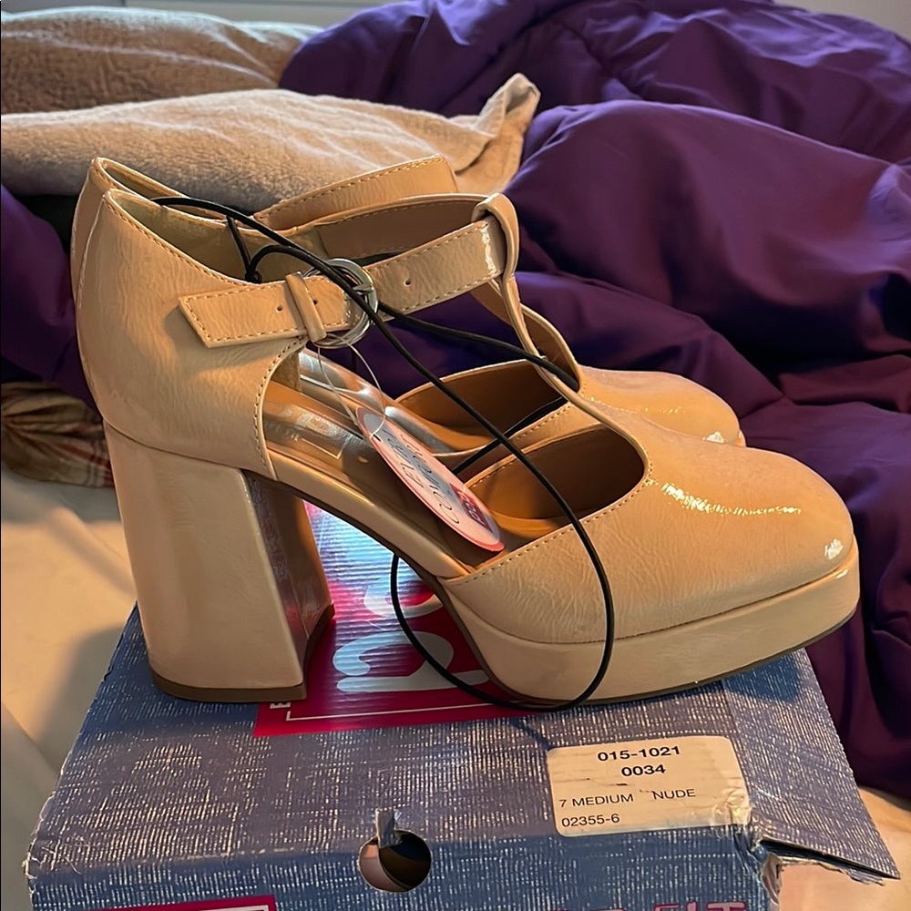 pop Nude Patent Platform Mary Jane Heels